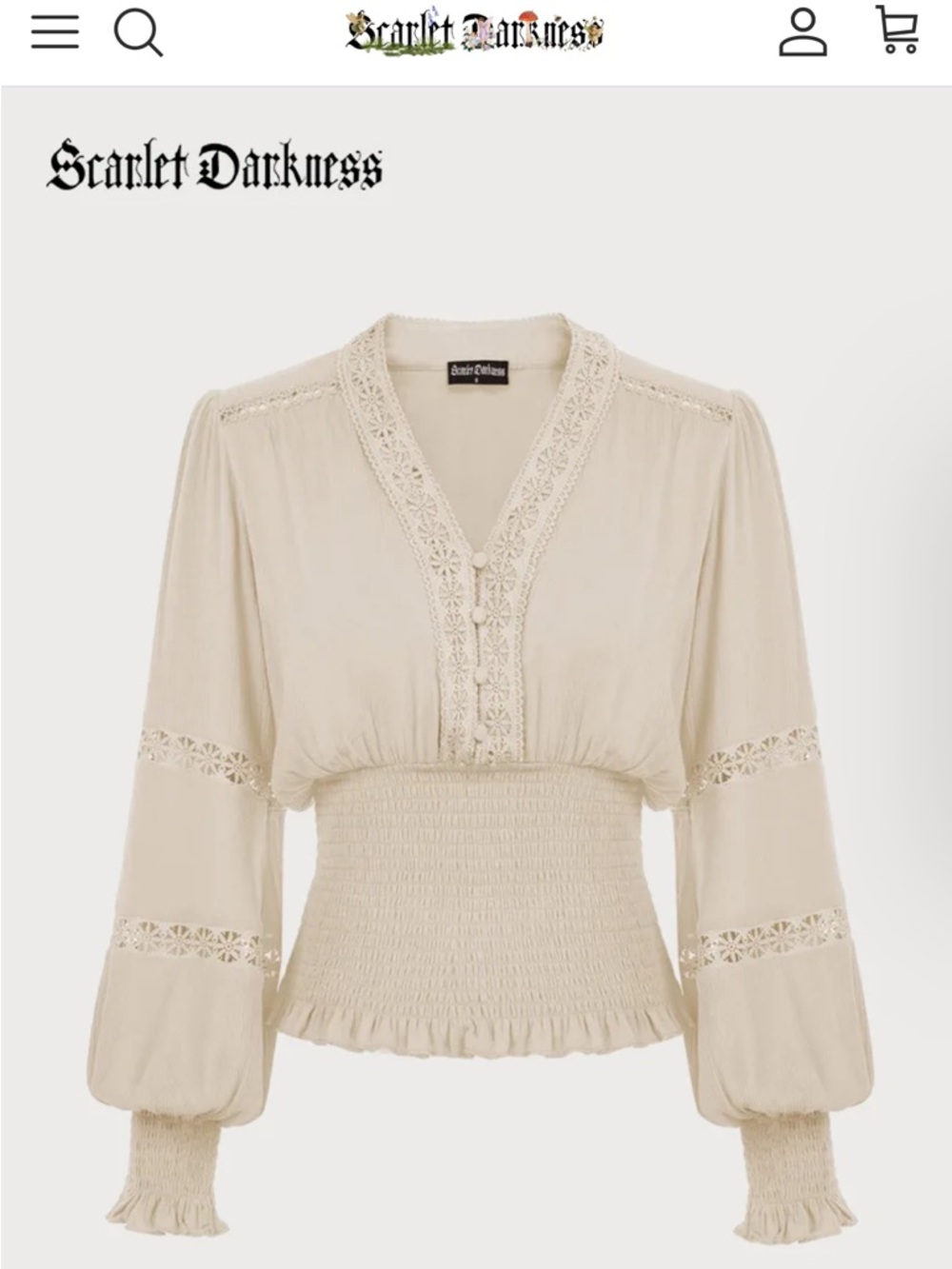 SCARLET DARKNESS Beige Lace-Trim V-Neck Peasant Top